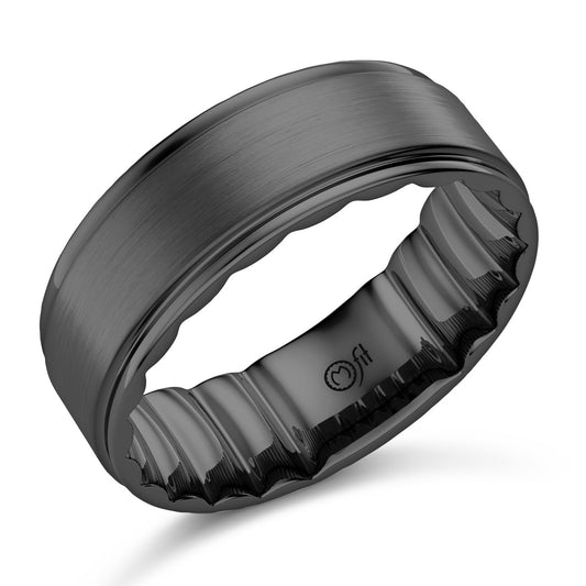 14K white gold carved band, polished finish.