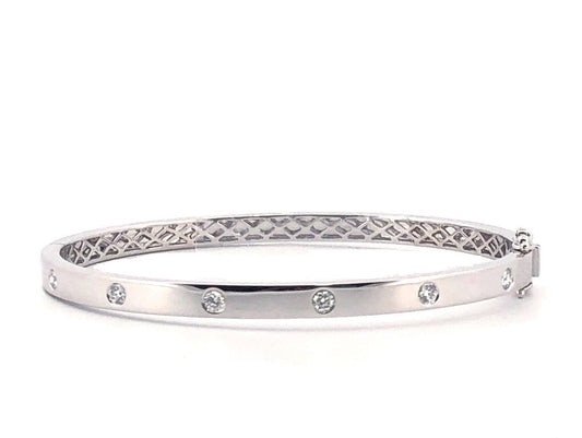 Bangle Color Gemstone Bracelet in 14 Karat White with 6 Round Diamonds 0.37ctw