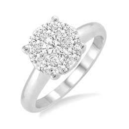 ReMARKable Designs Solitaire Cluster Natural Diamond Complete Engagement Ring in 14 Karat White Gold with 1.00ctw Round Diamonds