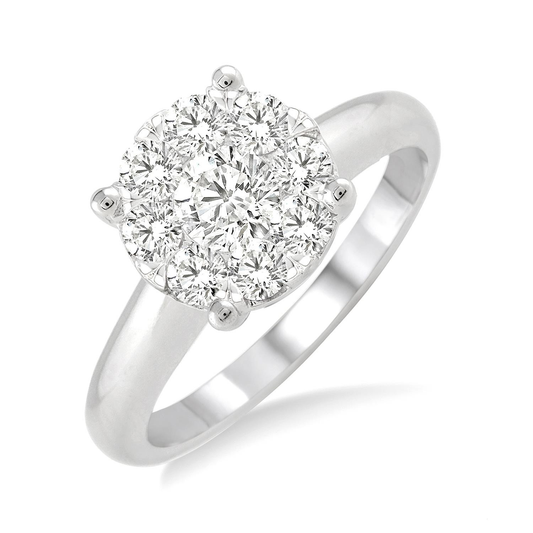 ReMARKable Designs Solitaire Cluster Natural Diamond Complete Engagement Ring in 14 Karat White Gold with 1.00ctw Round Diamonds