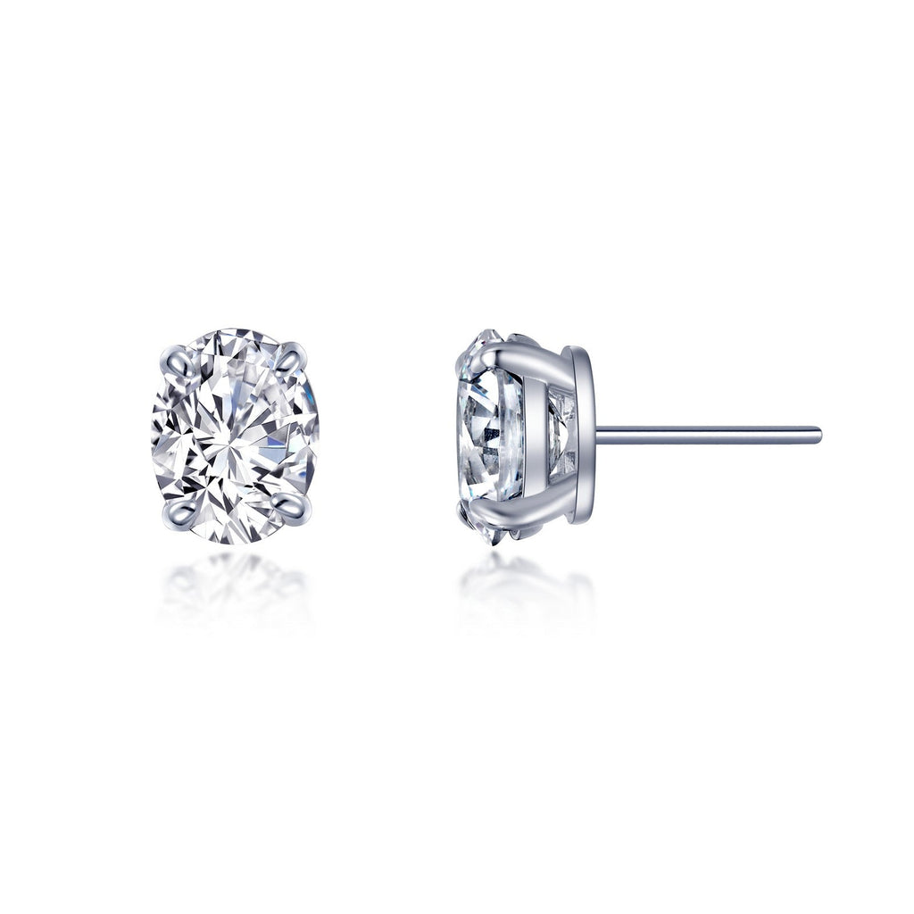Oval simulated diamond earrings, platinum sterling silver.