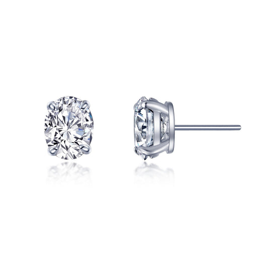 Oval simulated diamond earrings, platinum sterling silver.