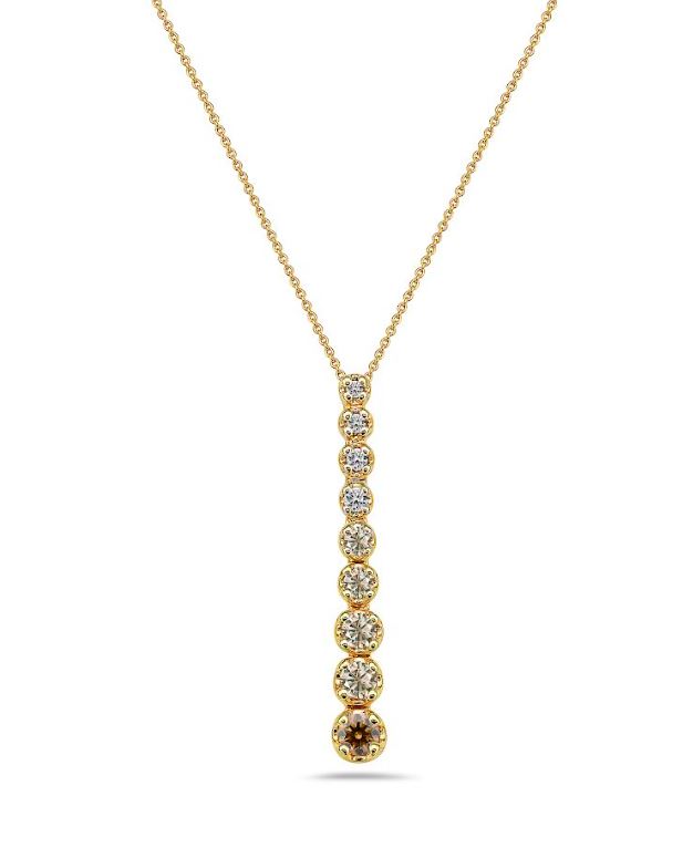 Yellow gold necklace with vertical diamond arrangement.