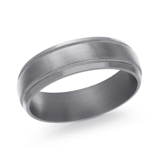 Tantalum grey carved men's band, polished satin finish.