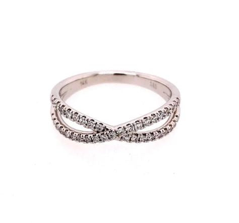 Diamond crossover band, 14K white gold.