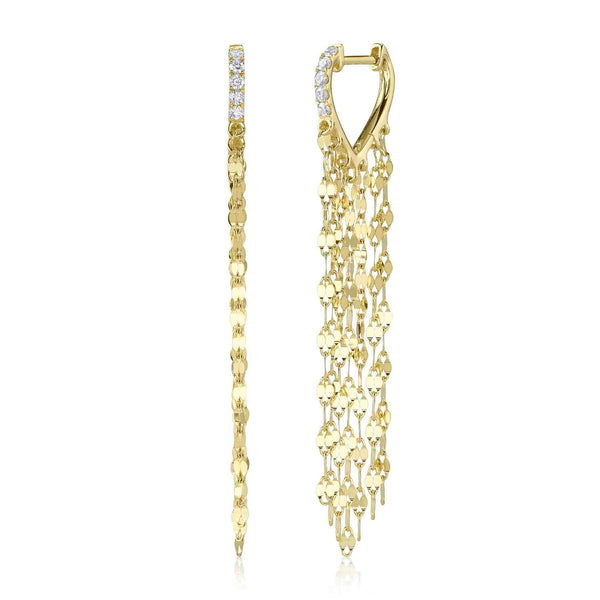 Dangle earrings with diamond accents and chains.