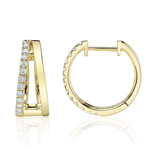 14K yellow gold hoops with round diamonds.