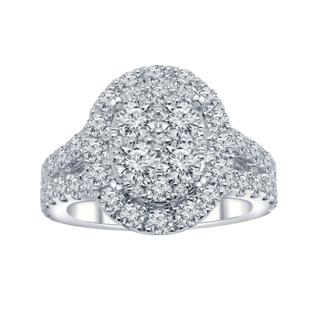 Halo diamond engagement ring in white gold.