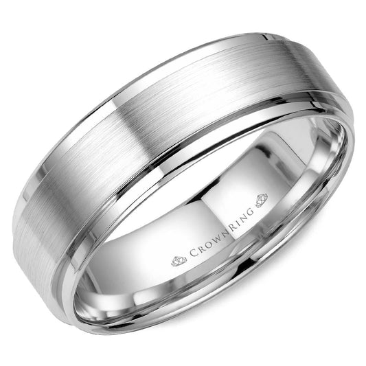 14K white gold band, polished satin finish.