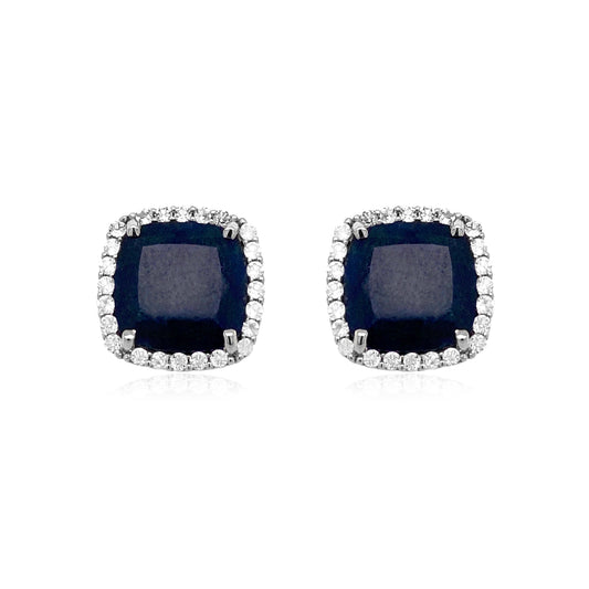 Cushion-cut quartz earrings with topaz halo.