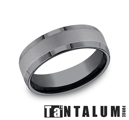 Tantalum grey carved men's band, matte finish.