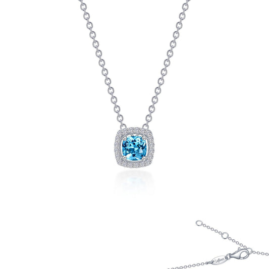 Cushion-cut blue topaz necklace in silver.