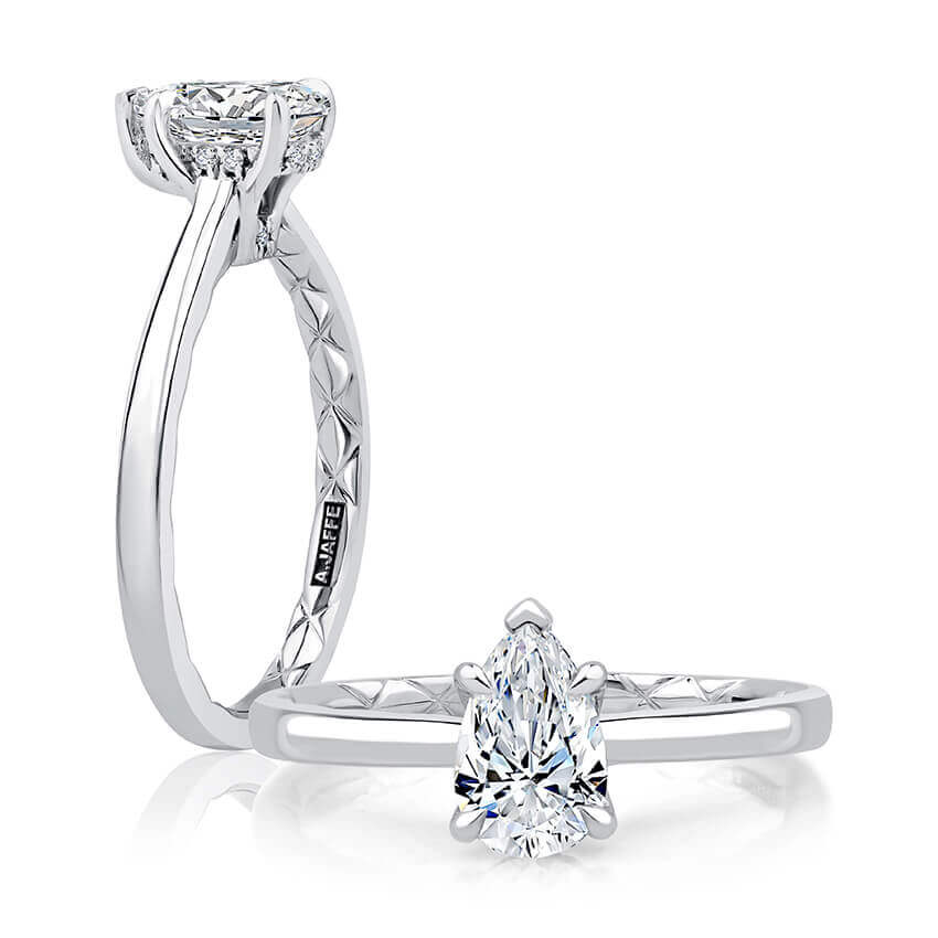 14K white gold ring with round diamonds.