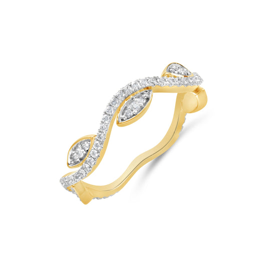 Yellow gold band with round and marquise diamonds.