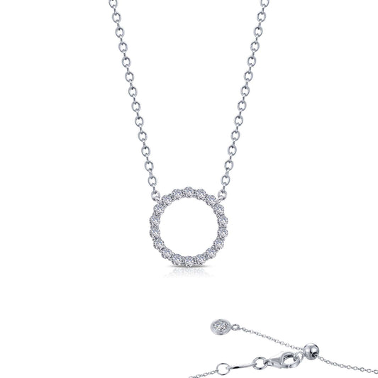 Simulated diamond circle necklace, platinum bonded silver.