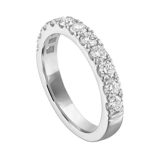 14K white gold band with round diamonds.