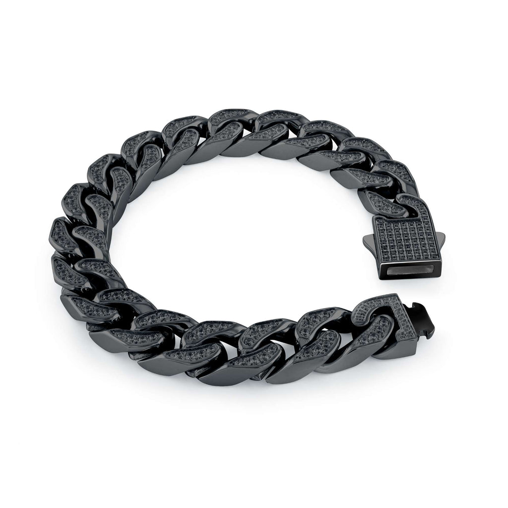 Black stainless steel bracelet with cubic zirconium.
