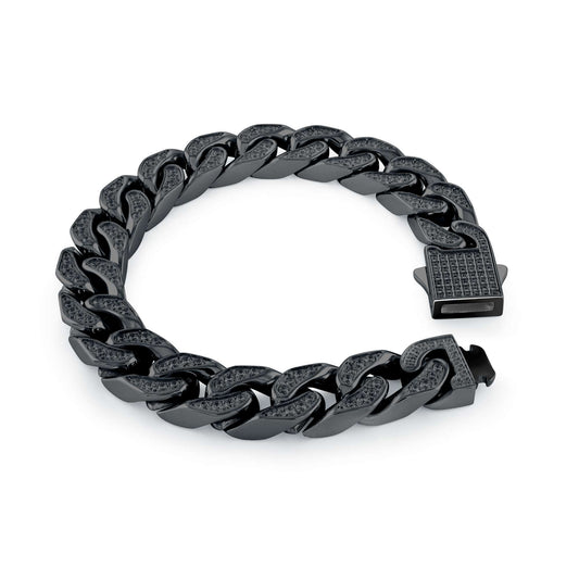Black stainless steel bracelet with cubic zirconium.