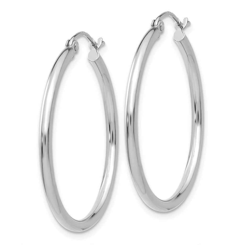 14K white gold polished hoop earrings.