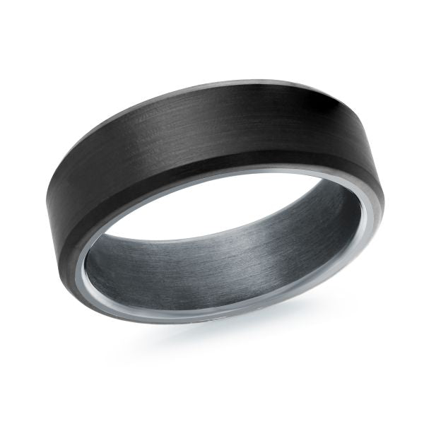 Tantalum carbon fiber black-grey carved band.