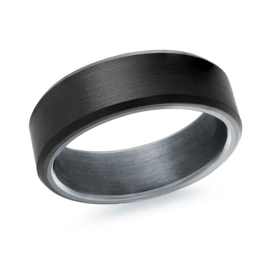 Tantalum carbon fiber black-grey carved band.