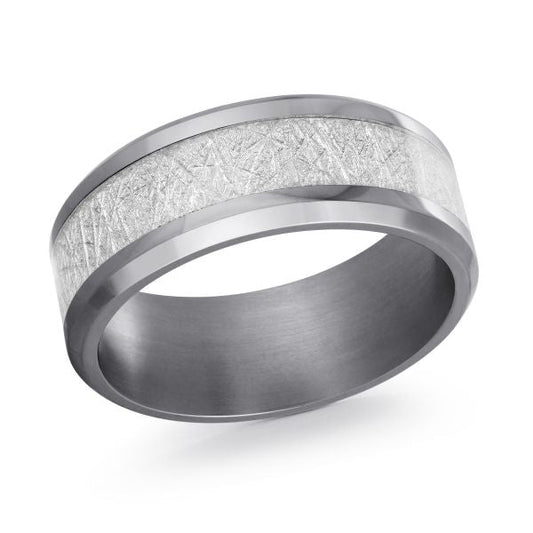 Tantalum grey carved men's band, 8MM.