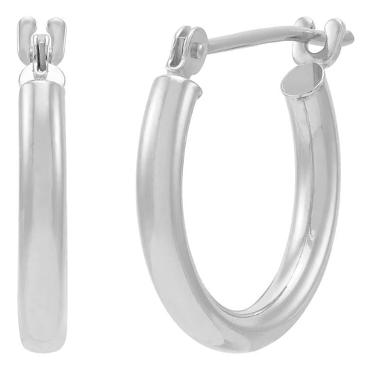14K white gold small hoop earrings.