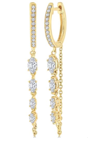 Dangle earrings with various shaped diamonds.
