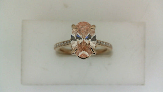 ReMARKable Designs Side Stone Lab-Grown Diamond Complete Engagement Ring in 14 Karat Rose Gold, Size 7