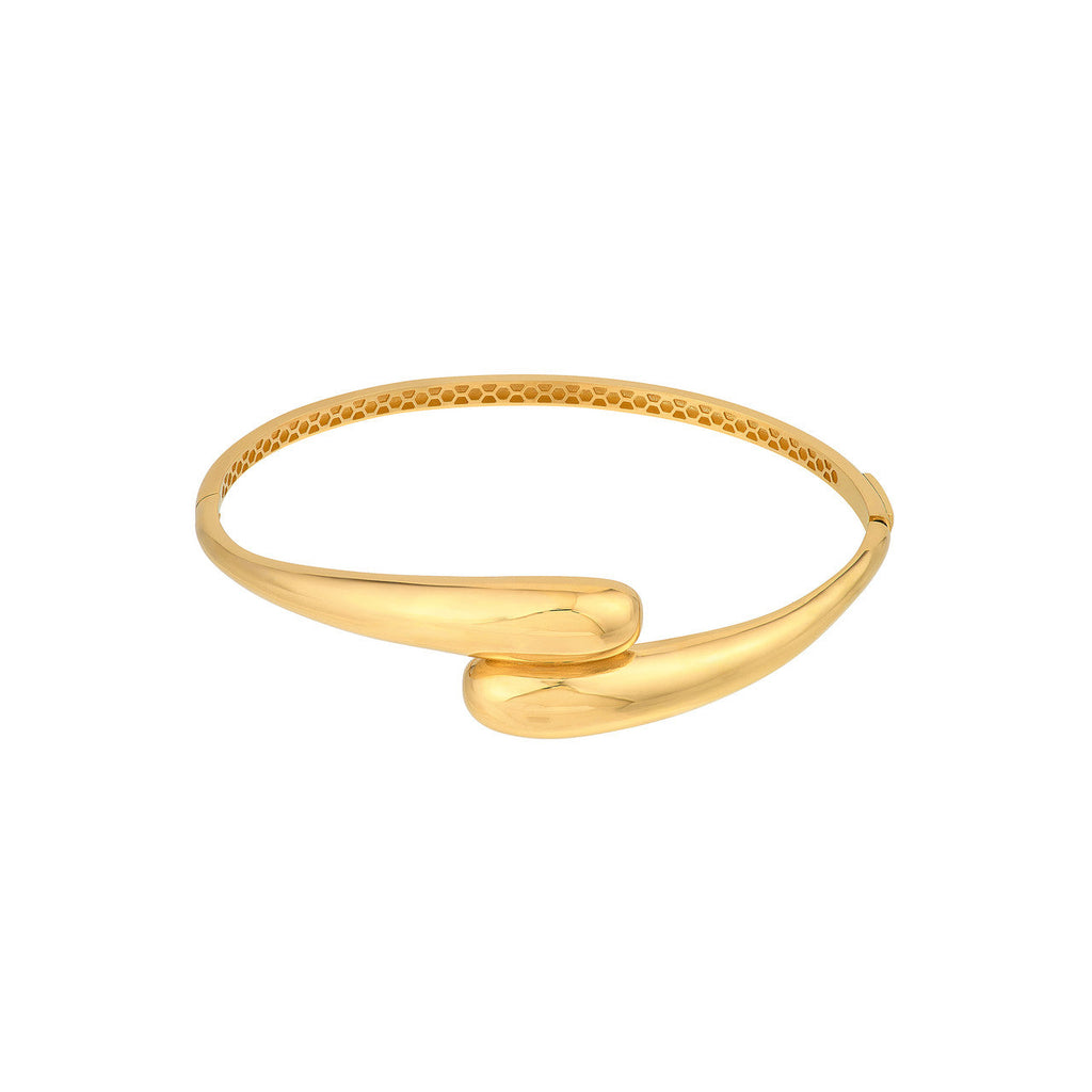14K yellow gold bangle, smooth overlapping ends.