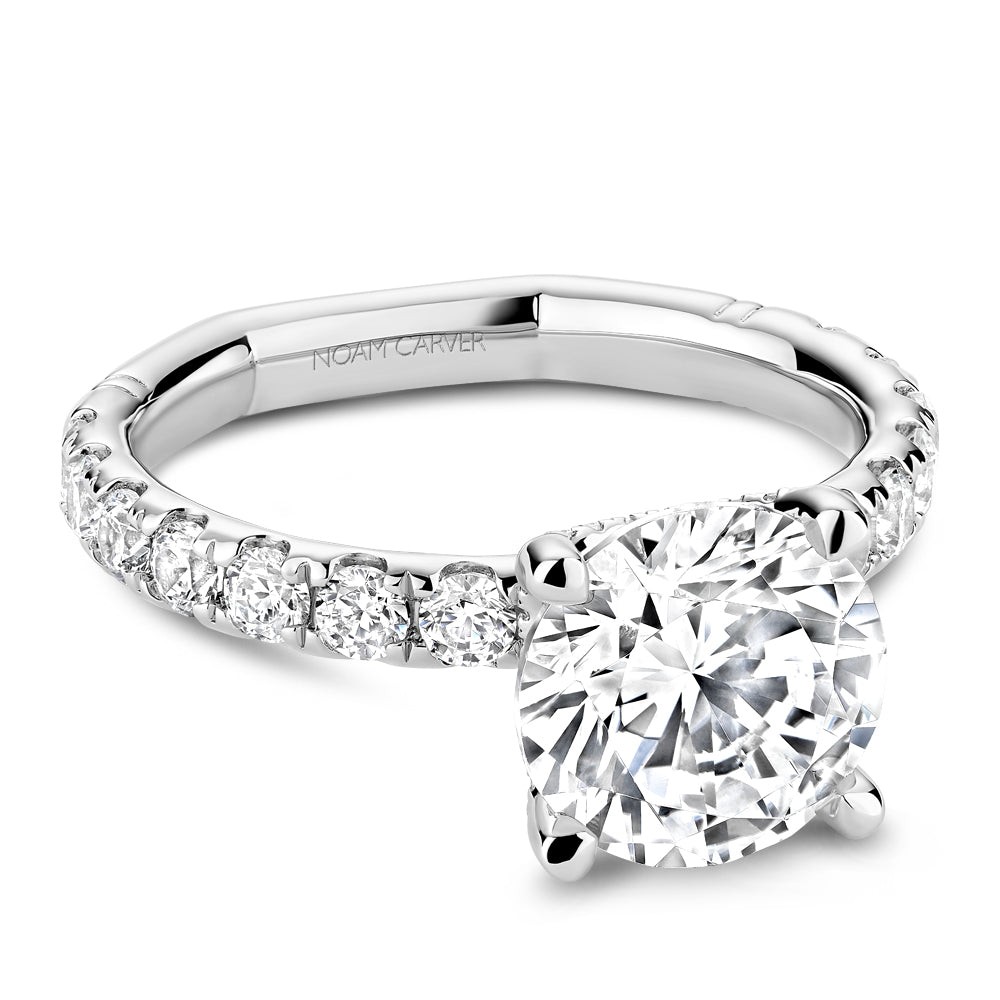 14K white gold diamond semi-mount ring.