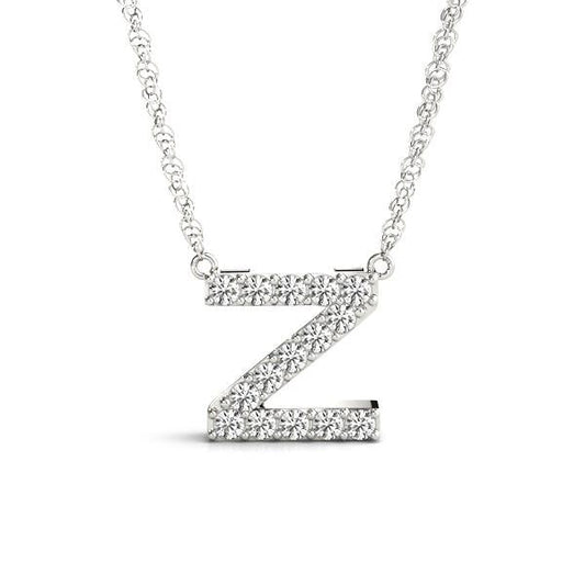 Diamond initial "Z" necklace in white gold.
