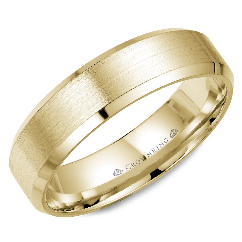 14K yellow gold band, carved polished satin finish.
