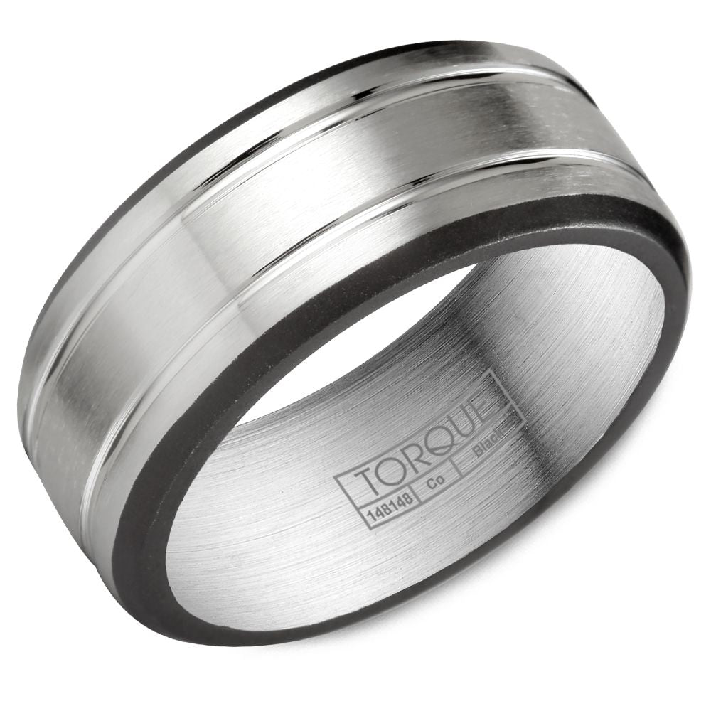 Cobalt ring, dual-tone white-black, carved design.