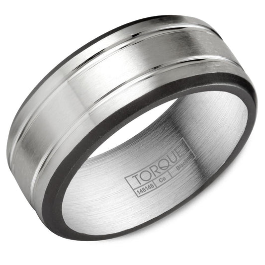 Cobalt ring, dual-tone white-black, carved design.