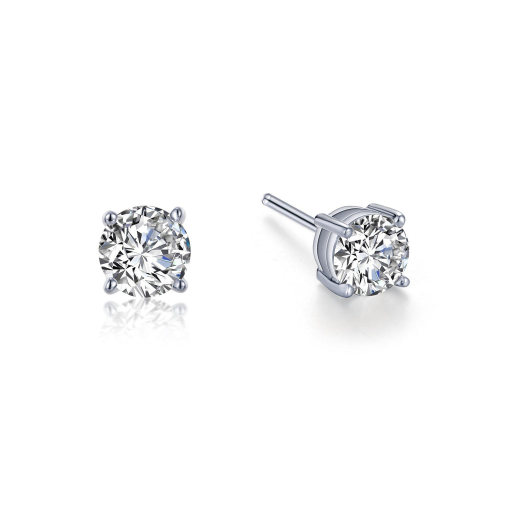 Round simulated diamond earrings in platinum silver.