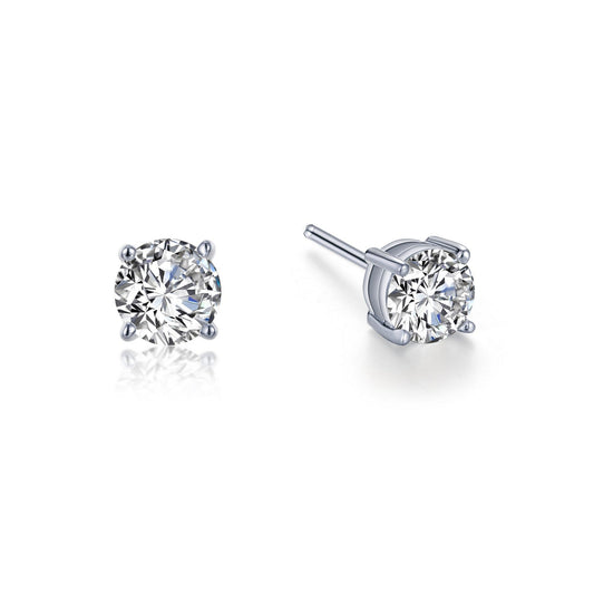 Round simulated diamond earrings in platinum silver.