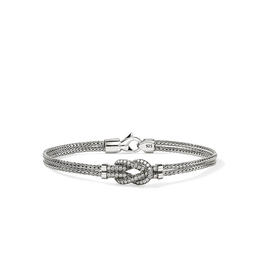 Sterling silver bracelet with diamond knot.
