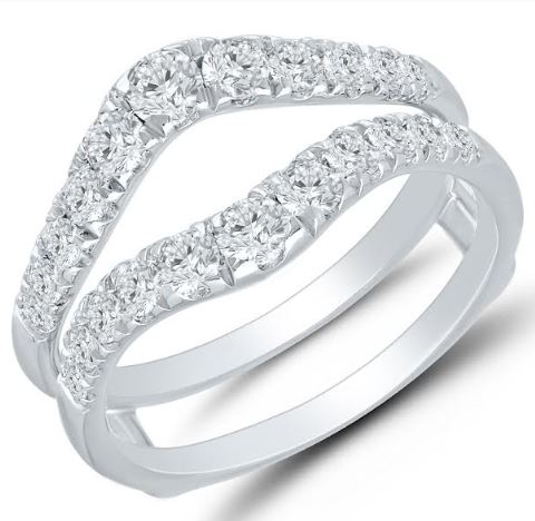 14K white gold band with round diamonds.