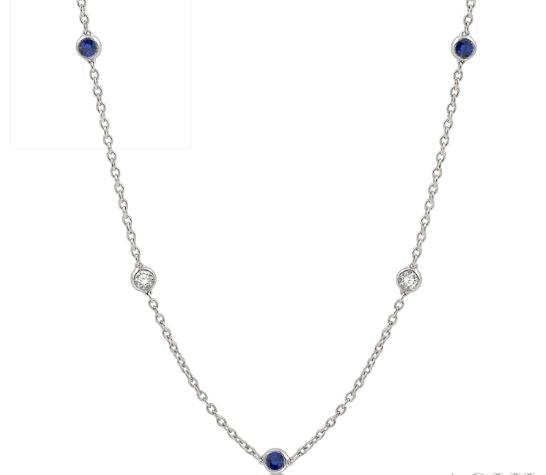 14K white necklace with sapphires, diamonds.