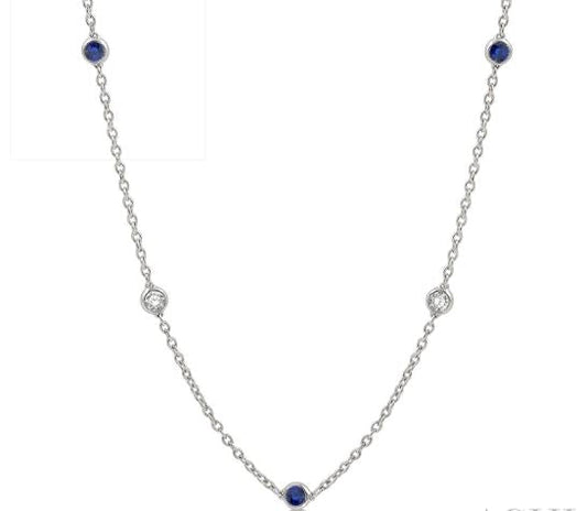 14K white necklace with sapphires, diamonds.
