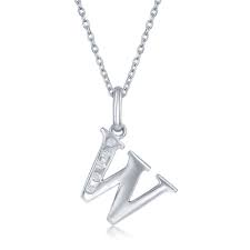 Sterling silver necklace with diamond "W" pendant.