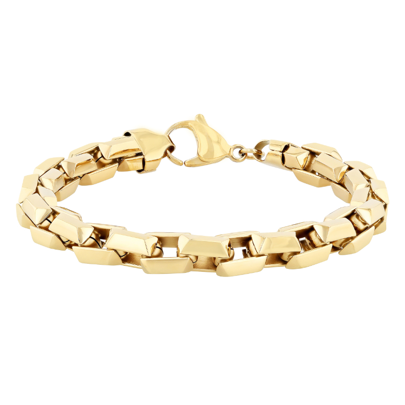 Yellow stainless steel fancy link bracelet.