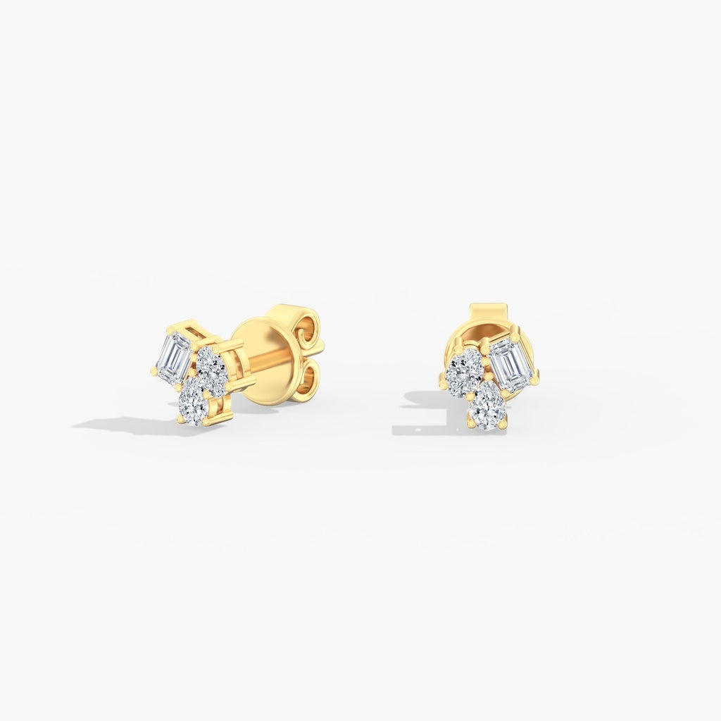 Yellow gold earrings with lab-grown diamonds.