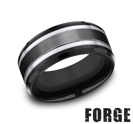 Black-grey titanium band with carved design.