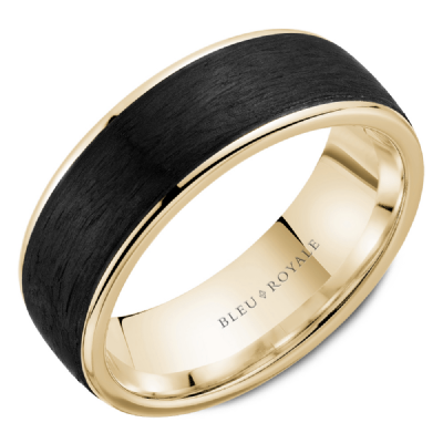 Carbon fiber and gold men's carved band.