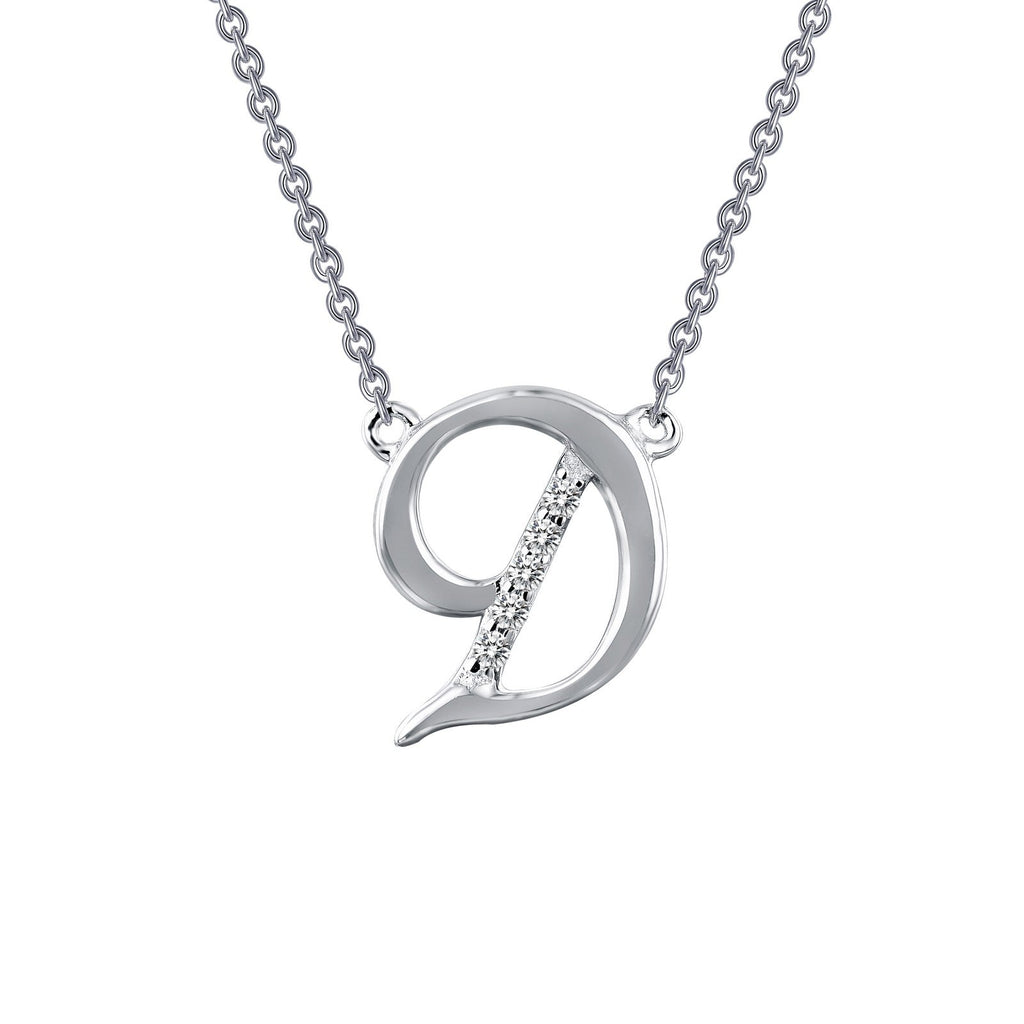 Initial necklace with simulated diamonds, silver chain.