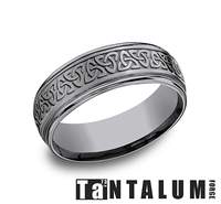 Tantalum grey carved men's band, 7MM width.