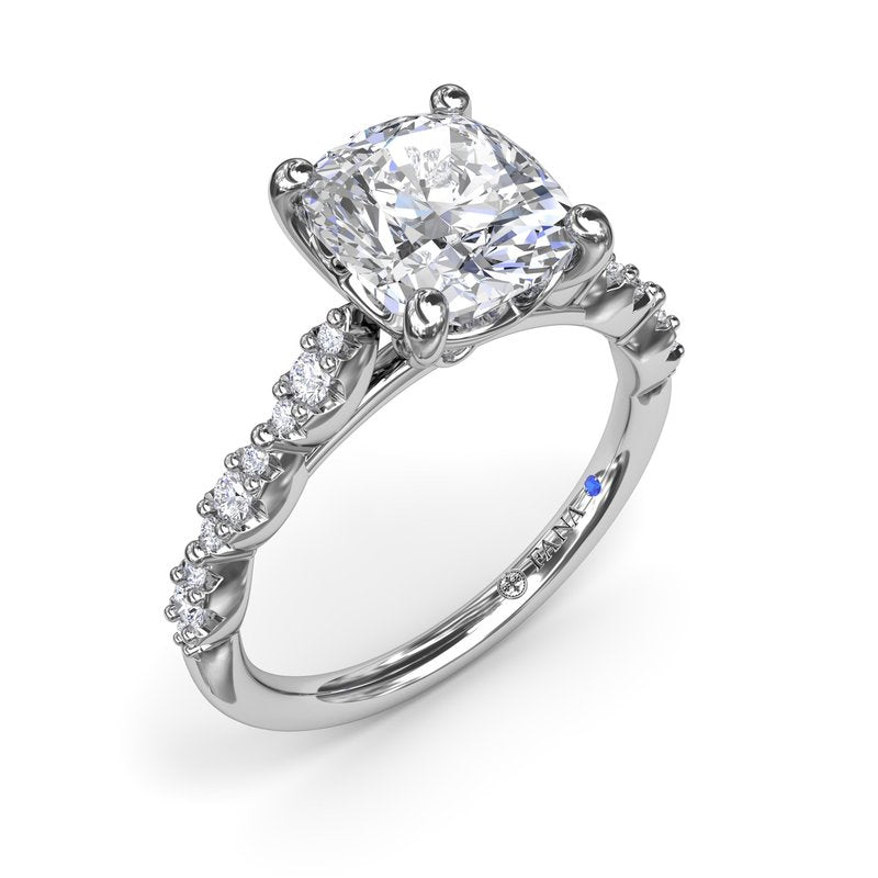 14K white gold diamond semi-mount ring.