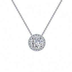 Simulated diamond pendant on silver chain.